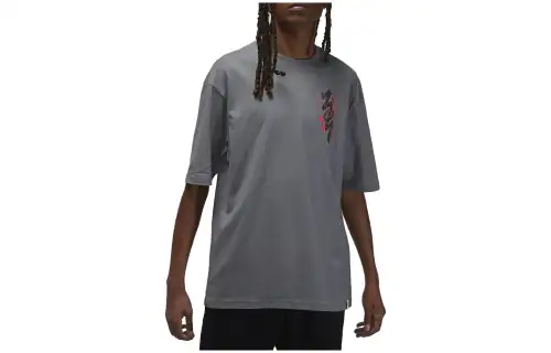 Jordan Zion T Shirts Men's Gray Crew Neck Moderate Straight Fit