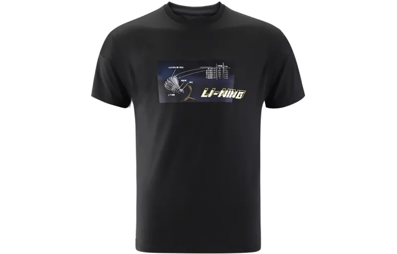 Li Ning Badminton Collection T Shirts Men's Black Crew Neck Moderate Straight Fit