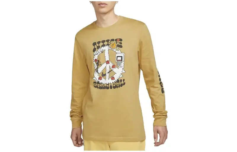 Nike T Shirts Men's Ginger Yellow Crew Neck Moderate Straight Fit