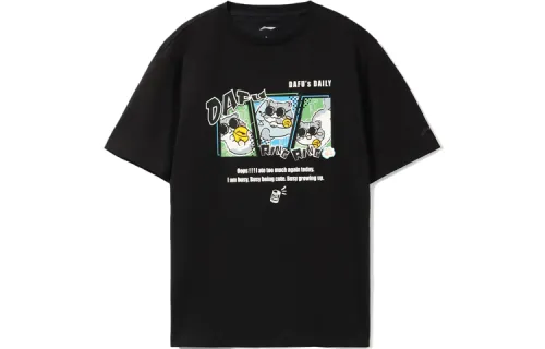 Li Ning Sports Fashion Collection T Shirts Unisex Black Crew Neck Moderate Straight Fit