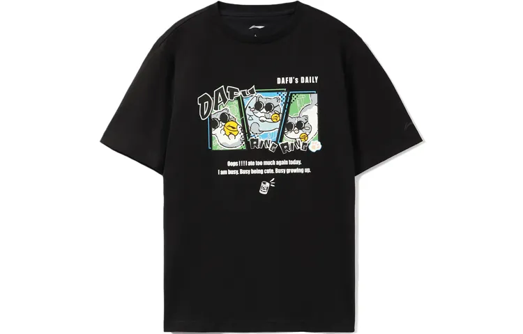 Li Ning Sports Fashion Collection T Shirts Unisex Black Crew Neck Moderate Straight Fit