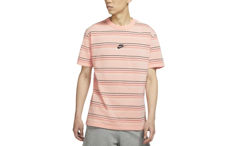 Nike T-Shirts Men's Pink Crew Neck Moderate Straight Fit