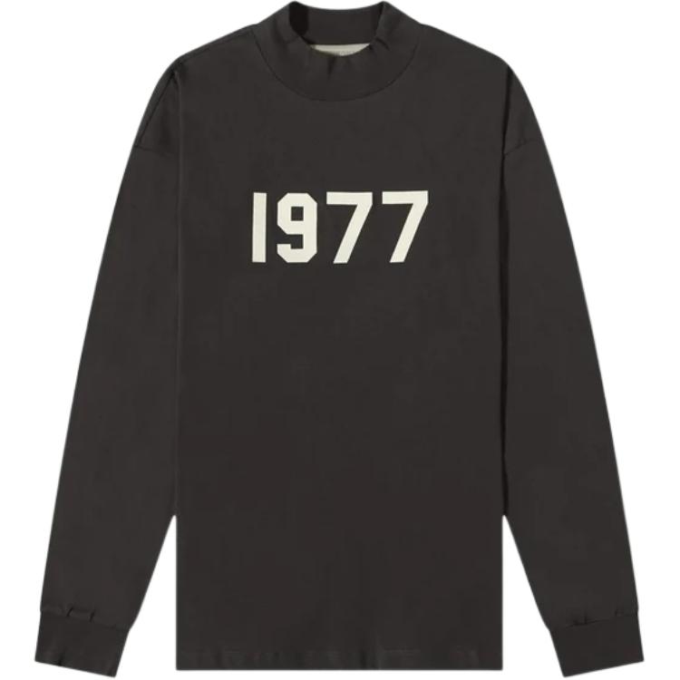 Fear of God Essentials 1977 Series SS22 L/s Tee Iron Flocked Logo Round Neck Bottoming Long Sleeve American Heavyweight T-Shirt Men's Black Iron