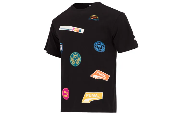 PUMA PRINT MIX BADGE T-Shirts Men's Black Crew Neck Moderate Straight Fit