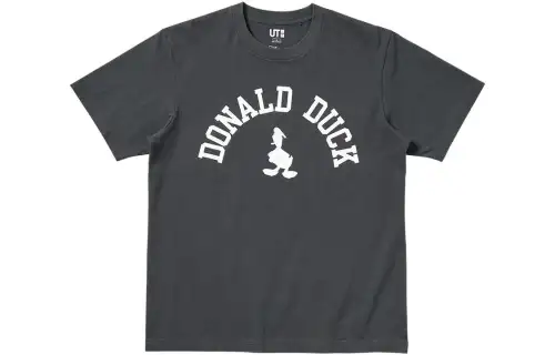 UNIQLO X Disney Co Brand T Shirts Unisex Dark Gray Crew Neck Moderate Straight Fit