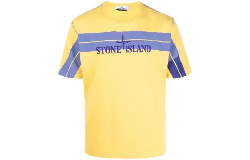 STONE ISLAND T Shirts Men's Yellow Crew Neck Moderate Straight Fit