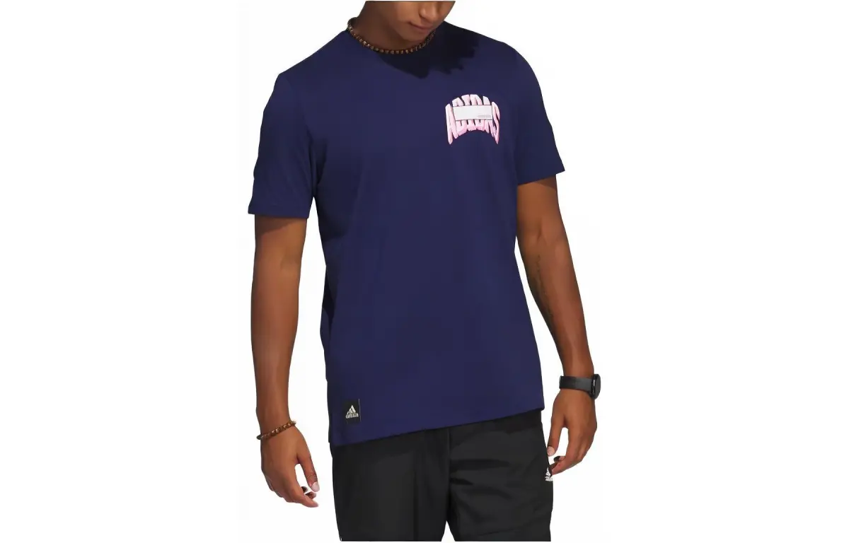 Adidas T-Shirts Men's Dark Blue Crew Neck Moderate Straight Fit