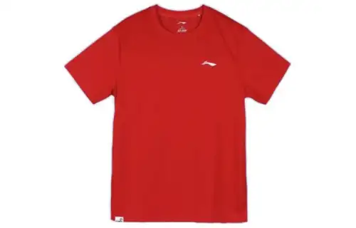 Li Ning T Shirts Unisex Bull Red Crew Neck Moderate Straight Fit