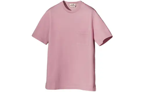 HERMES T Shirts Men's Pink Crew Neck Moderate Straight Fit