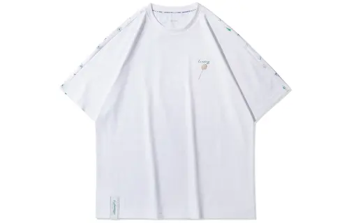Li Ning T Shirts Men's White Crew Neck Moderate Straight Fit