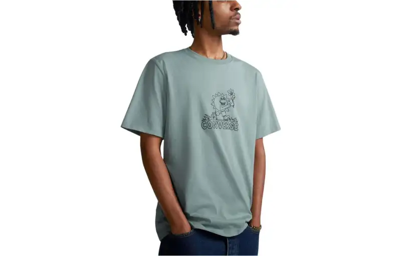 Converse T Shirts Men's Slate Gray Crew Neck Moderate Straight Fit