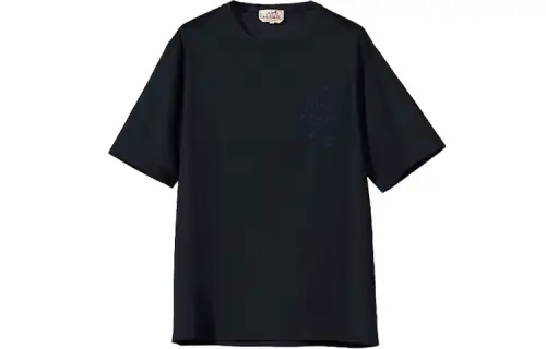 HERMES T Shirts Men's Marine Blue Crew Neck Moderate Straight Fit