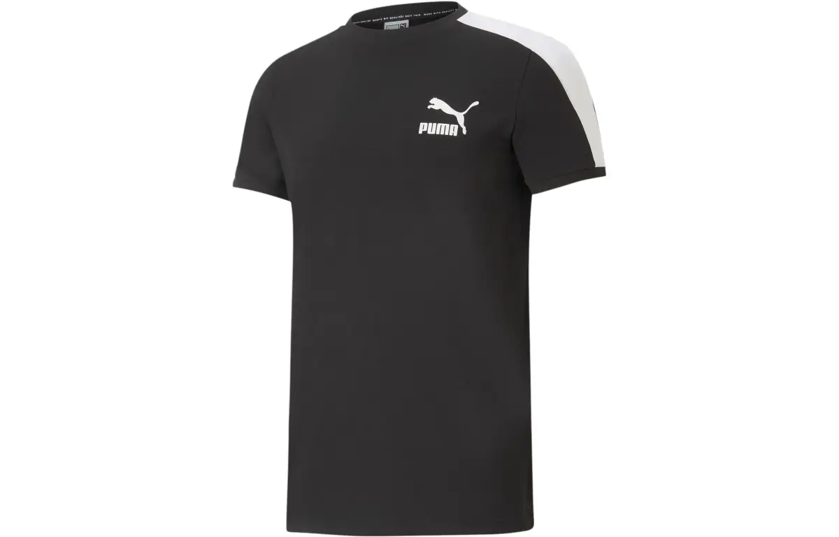 PUMA T7 T-Shirts Men's Black Crew Neck Moderate Straight Fit