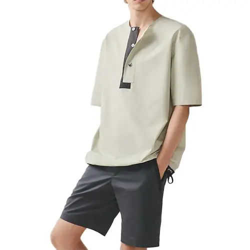 HERMES Color Block Casual Crew Neck Pullover Short Sleeved SS23 T Shirt Men's Green