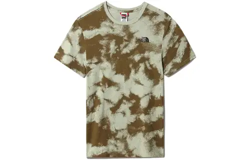 THE NORTH FACE T Shirts Men's Olive Green Camouflage Crew Neck Moderate Straight Fit