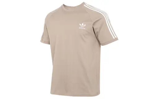 Adidas Originals Embroidered Stripe T Shirts Men's Khaki Crew Neck Moderate Straight Fit