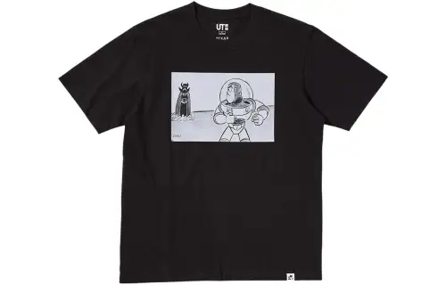 UNIQLO T Shirts Unisex Black Crew Neck Moderate Straight Fit
