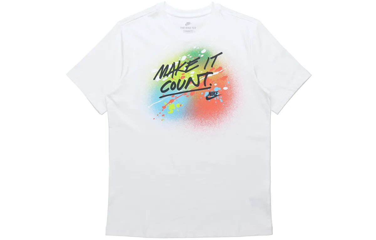 Nike T-Shirts Men's White Crew Neck Moderate Straight Fit