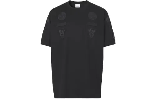 Burberry T Shirts Men's Black Crew Neck Moderate Straight Fit