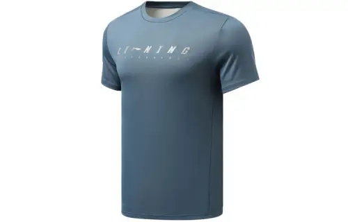 Li Ning Training Series T Shirts Men's Dark Star Blue Crew Neck Moderate Straight Fit