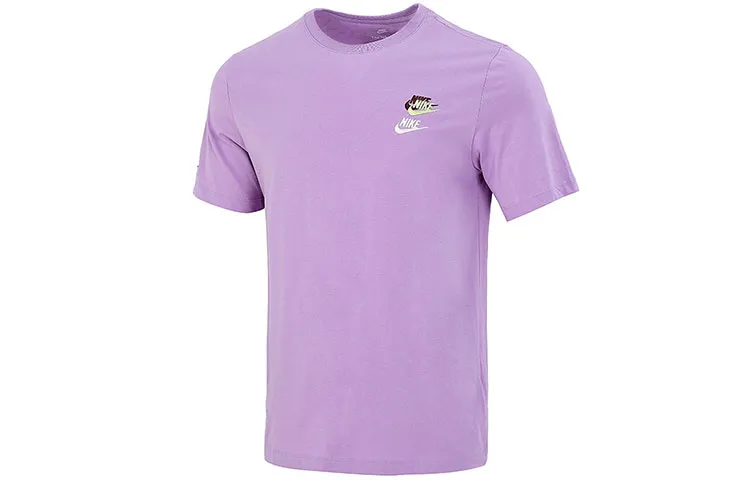 Nike T-Shirts Men's Purple Crew Neck Moderate Straight Fit
