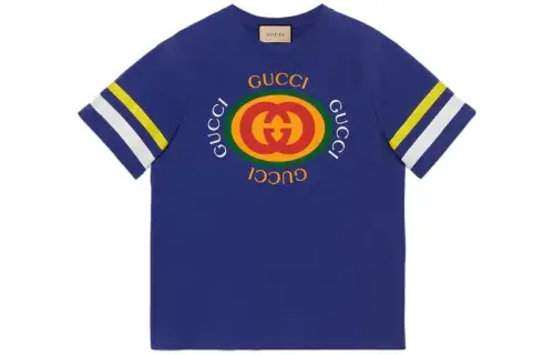 GUCCI Logo Print Crew Neck Pullover Short Sleeved SS23 T Shirt Men's Blue