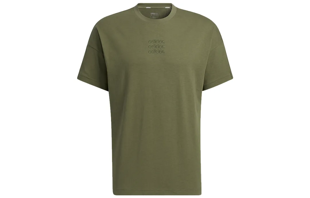 Adidas Neo T Shirts Men's Green Crew Neck Moderate Straight Fit