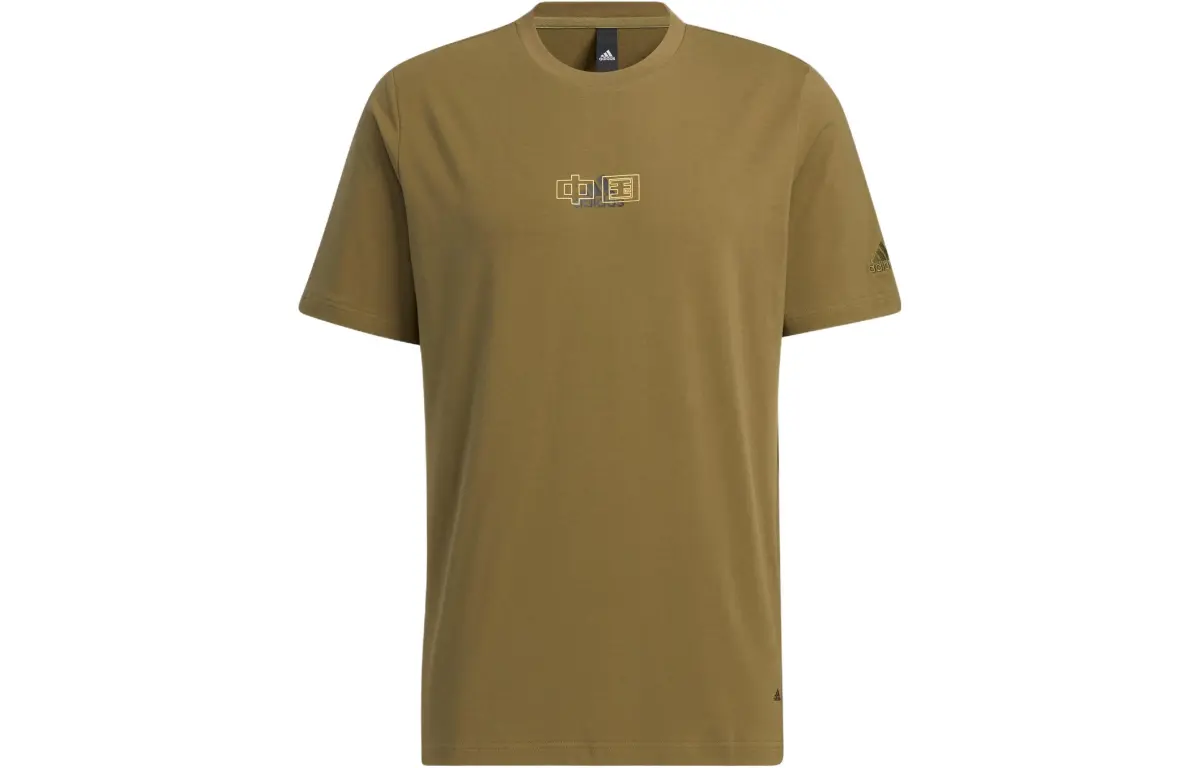 Adidas T-Shirts Men's Olive Green Crew Neck Moderate Straight Fit