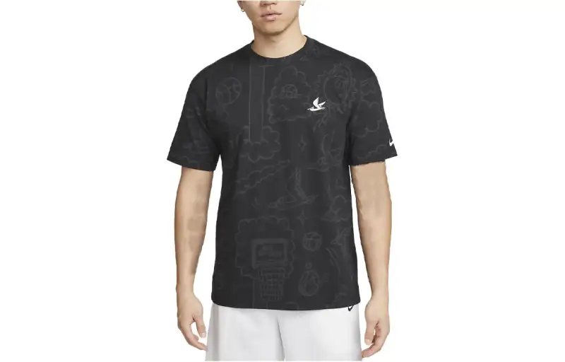 Nike T Shirts Men's Black Crew Neck Moderate Straight Fit