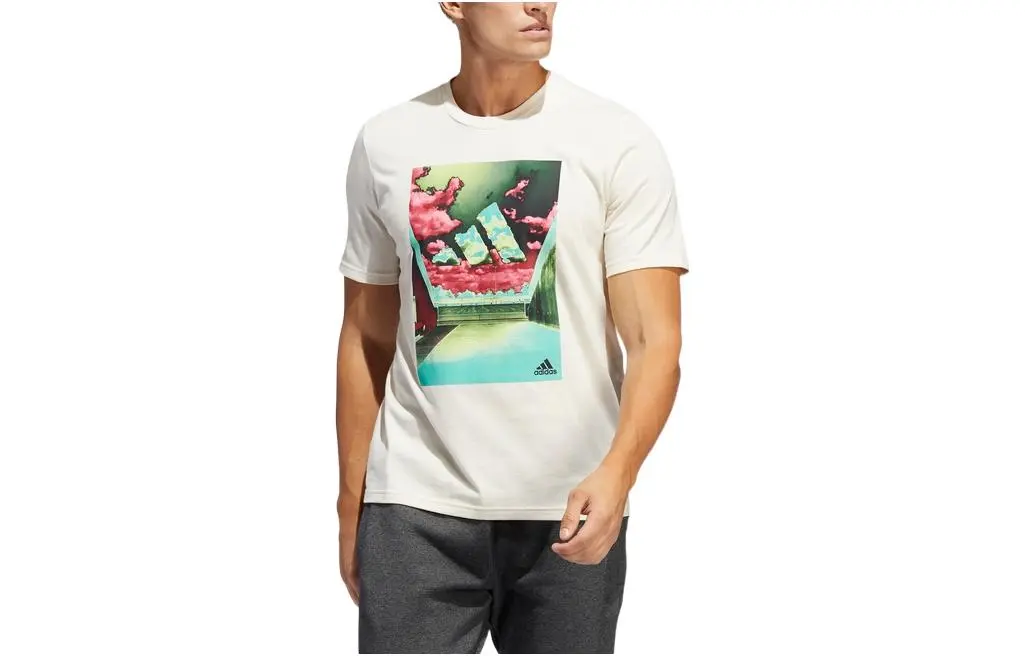 Adidas T-Shirts Men's White Crew Neck Moderate Straight Fit