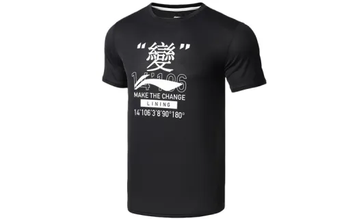 Li Ning T Shirts Men's Black Crew Neck Moderate Straight Fit
