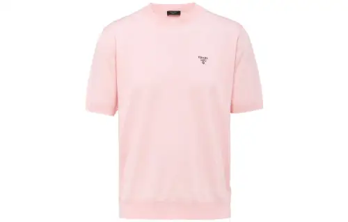 PRADA T Shirts Men's Pink Crew Neck Moderate Straight Fit