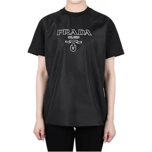 PRADA T Shirts Unisex Black Crew Neck Moderate Straight Fit