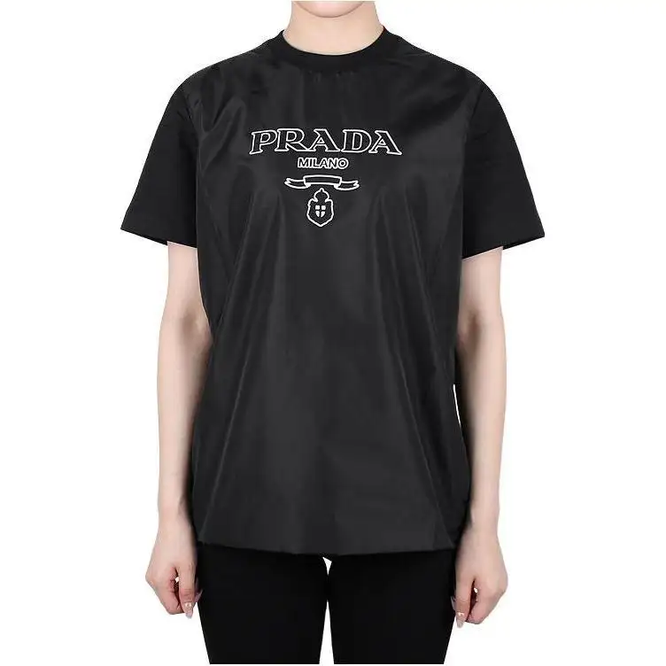 PRADA T Shirts Unisex Black Crew Neck Moderate Straight Fit