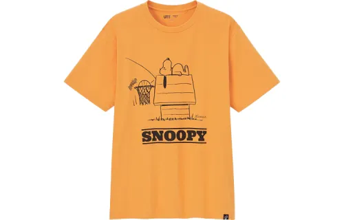 UNIQLO T Shirts Unisex Yellow Crew Neck Moderate Straight Fit
