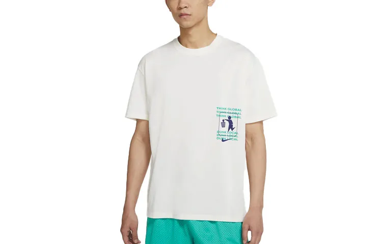 Nike T-Shirts Men's White Crew Neck Moderate Straight Fit