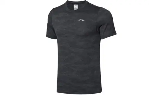 Li Ning Running Collection T Shirts Men's Black Crew Neck Moderate Straight Fit