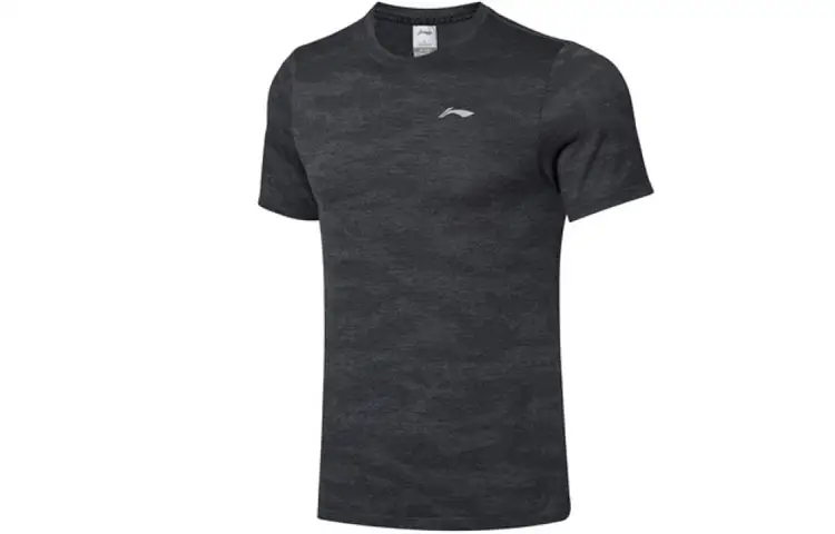 Li Ning Running Collection T Shirts Men's Black Crew Neck Moderate Straight Fit