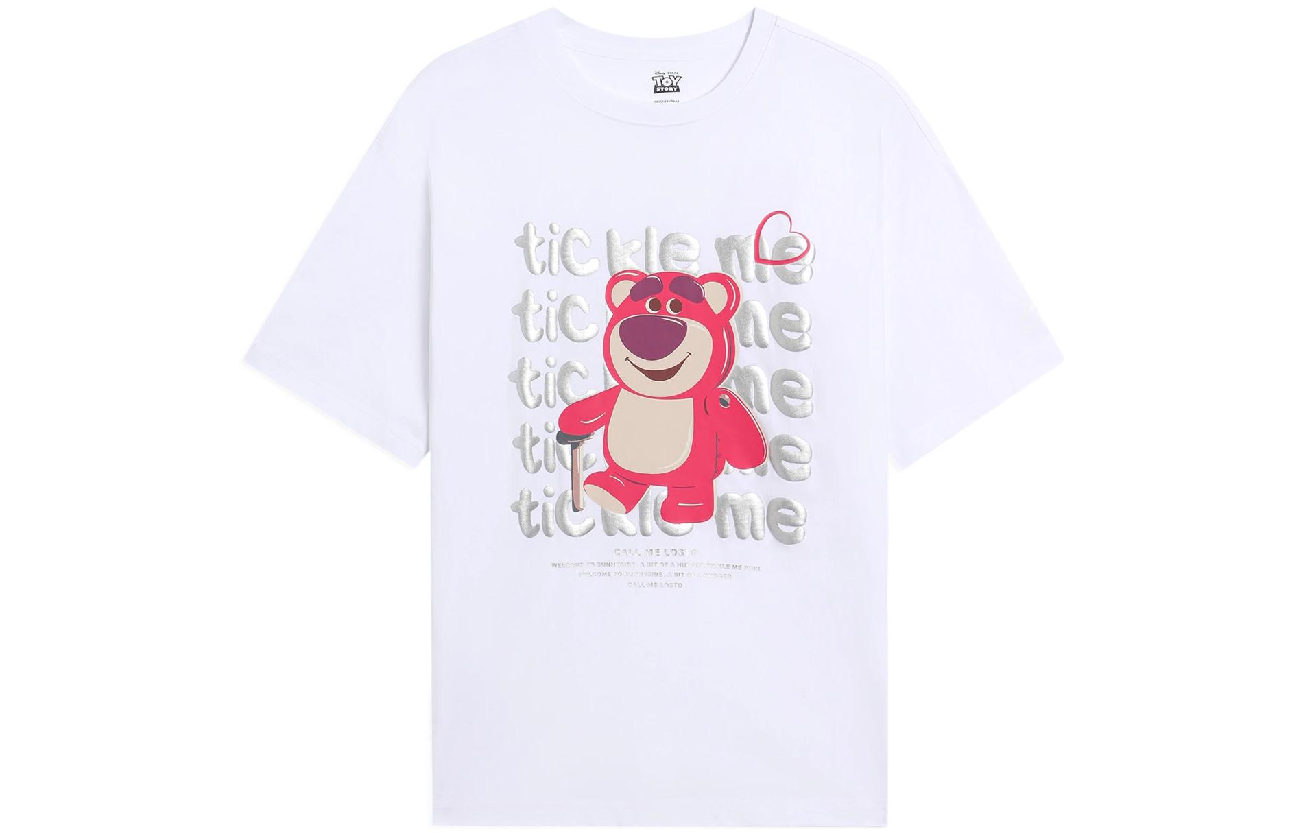 Li Ning, Disney, strawberry, white T-shirt with a round collar for men and women