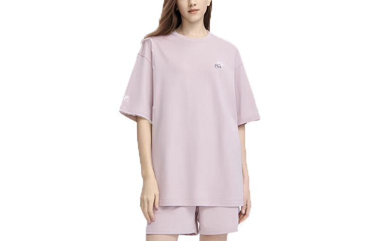 FILA T Shirts Unisex Purple Crew Neck Moderate Straight Fit