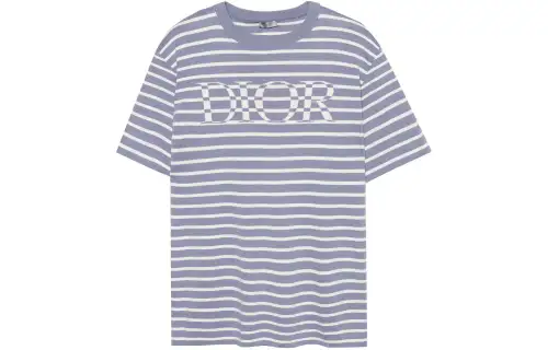 DIOR Quarterly New Products T Shirts Men's Blue Crew Neck Moderate Straight Fit