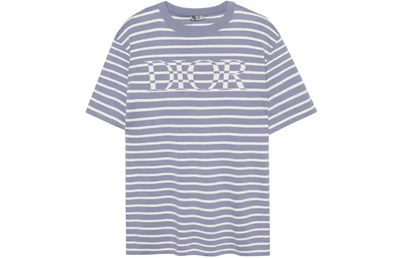 DIOR Quarterly New Products T Shirts Men's Blue Crew Neck Moderate Straight Fit