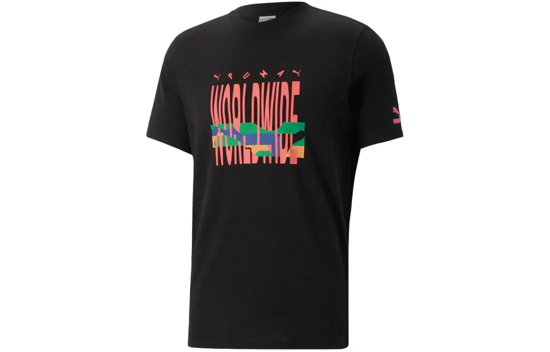 PUMA T-Shirts Unisex Black Crew Neck Moderate Straight Fit