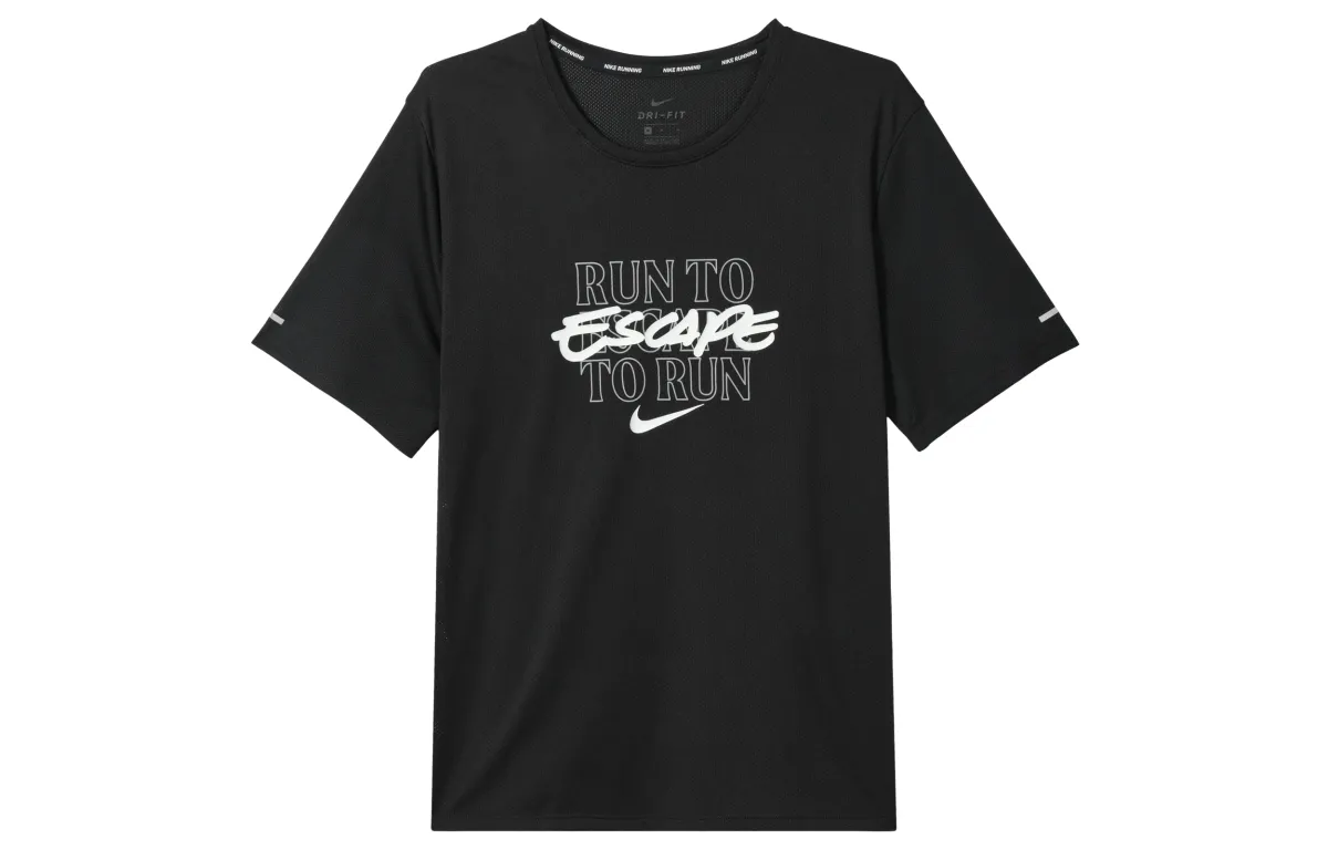 Nike MILER T-Shirts Men's Black Crew Neck Moderate Straight Fit