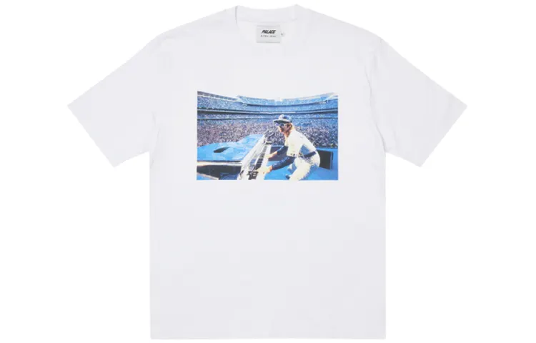 PALACE X elton john Dodger Stadium performance stage printed round neck T-shirt, same style for men and women, white
