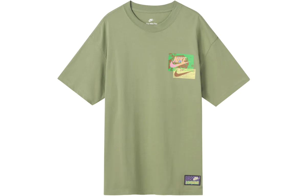 Nike T-Shirts Men's Green Crew Neck Moderate Straight Fit