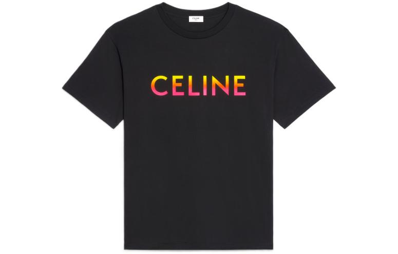 CELINE T Shirts Men's Black Crew Neck Moderate Straight Fit