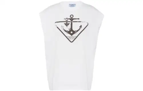 PRADA T Shirts Unisex White Crew Neck Moderate Straight Fit