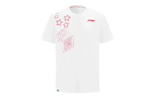 Li Ning T Shirts Unisex White Crew Neck Moderate Straight Fit