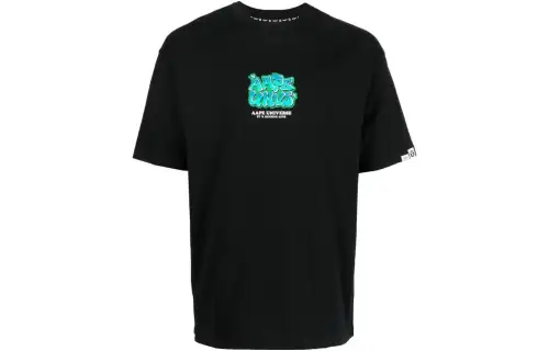 A BATHING APE T Shirts Men's Black Crew Neck Moderate Straight Fit